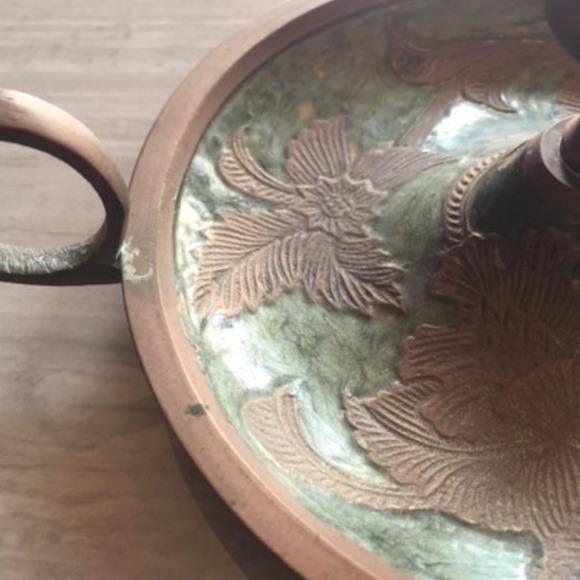 Vintage India Brass Candle Stick Green Bronze Candle Holder Candlestick Handle - Picture 4 of 6